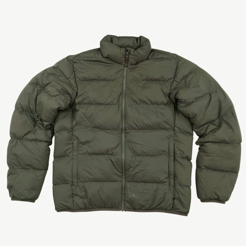 Uniqlo Puffer Jacket Mens Medium Olive Green Full Zip Ultra Light Down Travel
